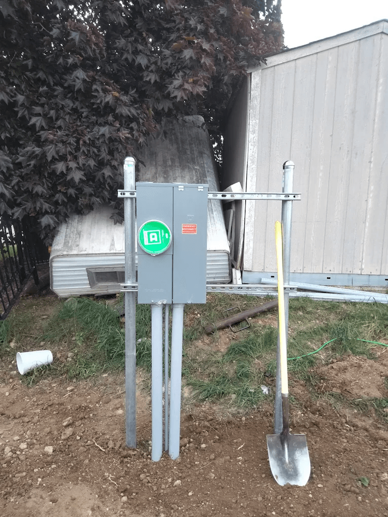 Exterior meter main with emergency disconnect installed by High Desert Electric